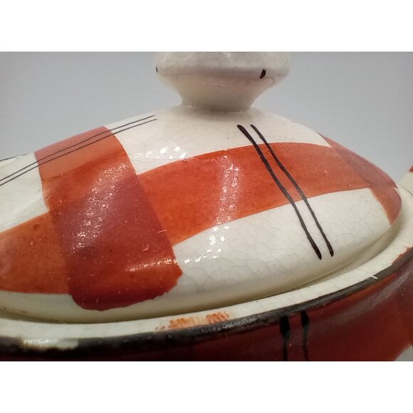 Red Plaid Teapot Vintage Takito Company Japan Hand Painted Crazed 9 Inch Serving - Picture 5 of 16